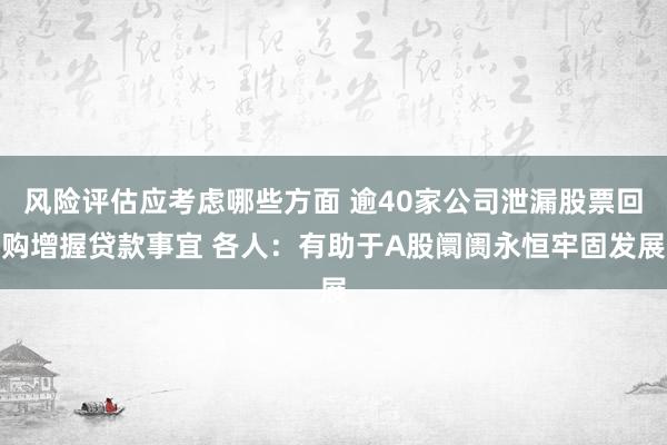 风险评估应考虑哪些方面 逾40家公司泄漏股票回购增握贷款事宜 各人：有助于A股阛阓永恒牢固发展