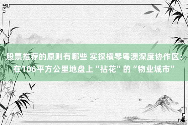 股票推荐的原则有哪些 实探横琴粤澳深度协作区：在106平方公里地盘上“拈花”的“物业城市”