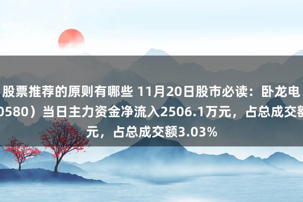 股票推荐的原则有哪些 11月20日股市必读：卧龙电驱（600580）当日主力资金净流入2506.1万元，占总成交额3.03%