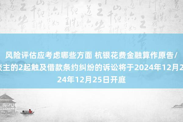 风险评估应考虑哪些方面 杭银花费金融算作原告/上诉东谈主的2起触及借款条约纠纷的诉讼将于2024年12月25日开庭