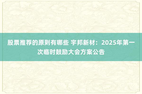 股票推荐的原则有哪些 宇邦新材：2025年第一次临时鼓励大会方案公告