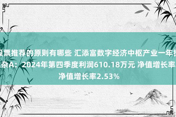 股票推荐的原则有哪些 汇添富数字经济中枢产业一年捏有期混杂A：2024年第四季度利润610.18万元 净值增长率2.53%