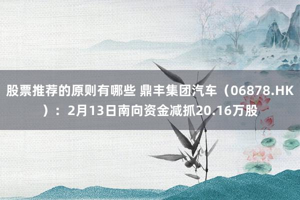 股票推荐的原则有哪些 鼎丰集团汽车（06878.HK）：2月13日南向资金减抓20.16万股