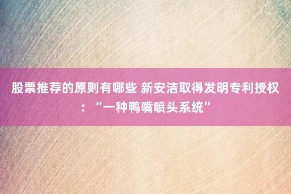 股票推荐的原则有哪些 新安洁取得发明专利授权：“一种鸭嘴喷头系统”