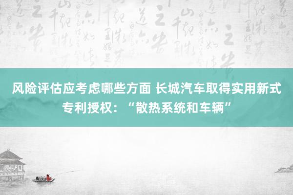 风险评估应考虑哪些方面 长城汽车取得实用新式专利授权：“散热系统和车辆”