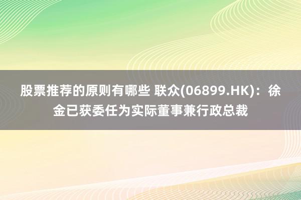 股票推荐的原则有哪些 联众(06899.HK)：徐金已获委任为实际董事兼行政总裁