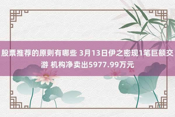 股票推荐的原则有哪些 3月13日伊之密现1笔巨额交游 机构净卖出5977.99万元